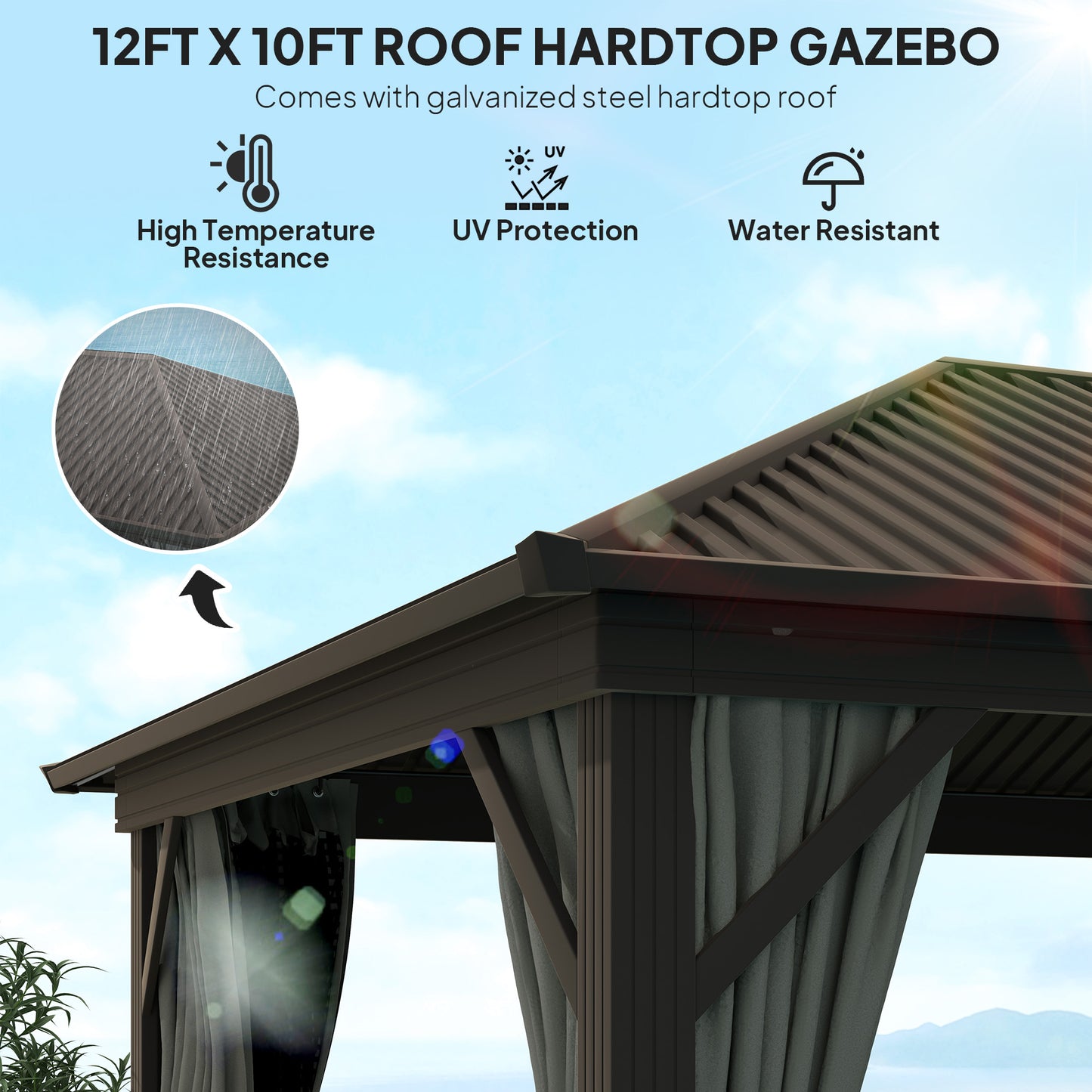 Gazebo Toit Rigide 10x12 Cadre Aluminium Moustiquaire
