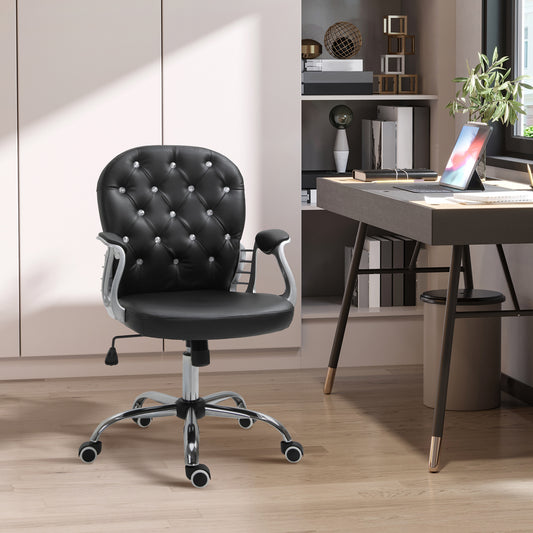 Chaise de bureau capitonnée cuir synthétique cristaux décoratifs