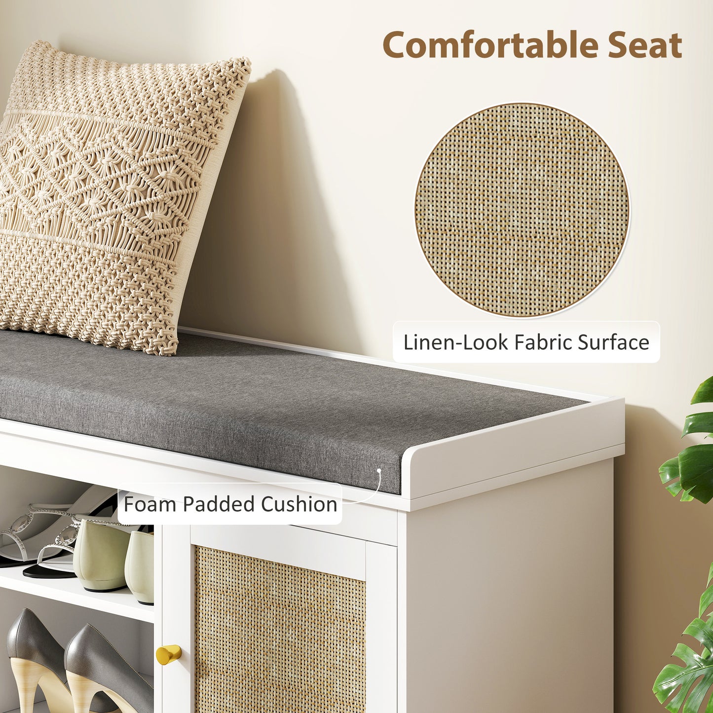 Banc à chaussures style boho avec coussin rembourré