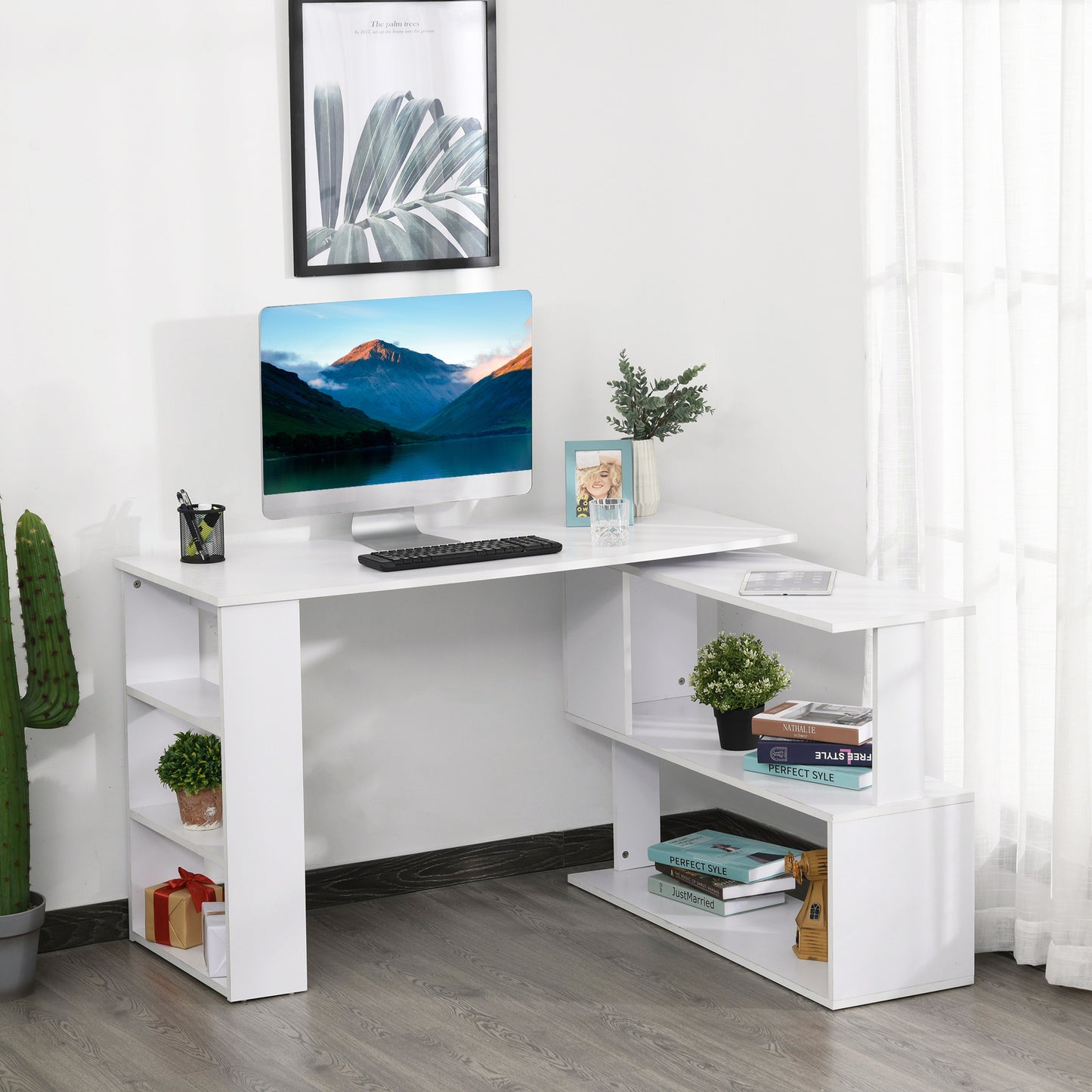 Bureau en L rotatif 360° avec rangement
