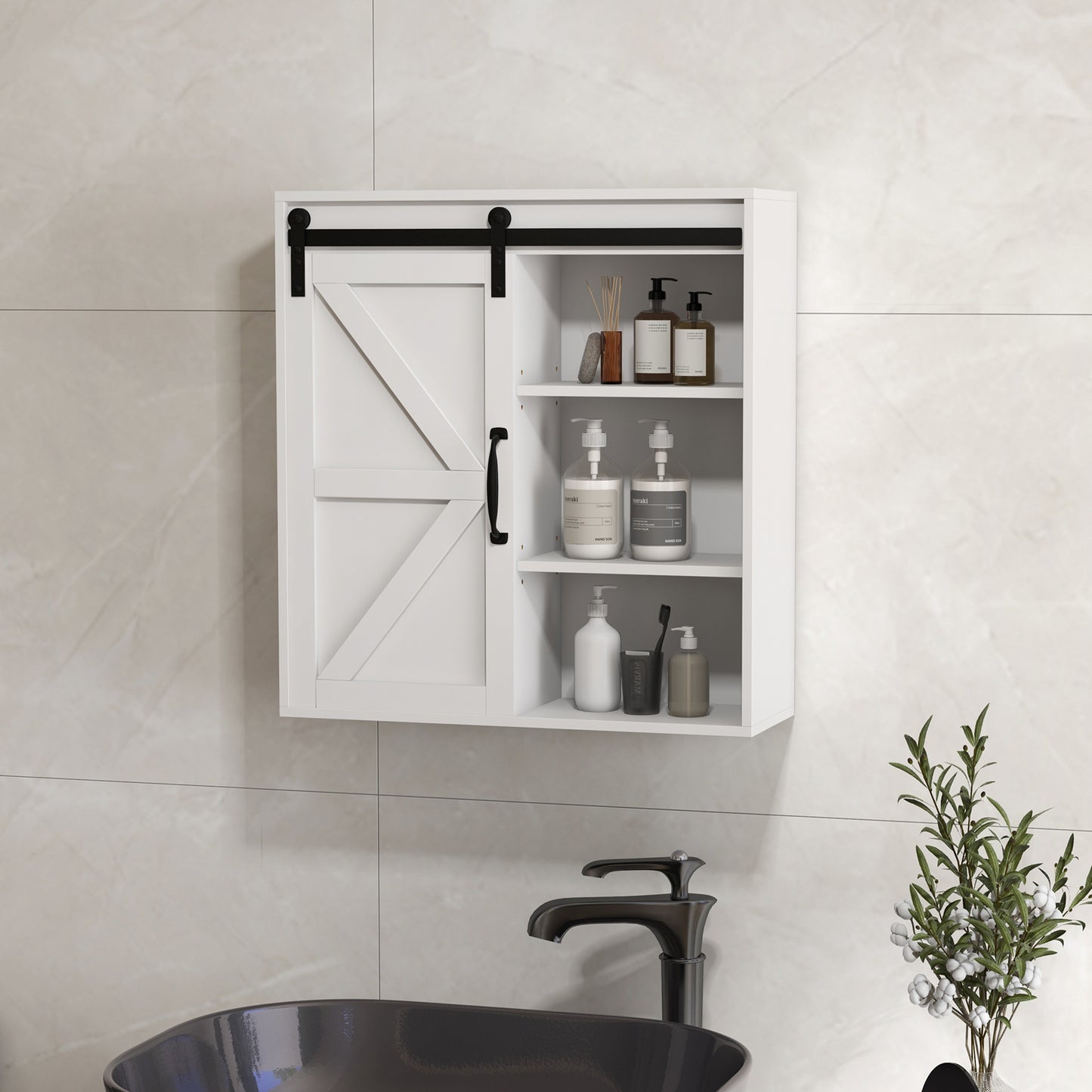 Armoire murale salle de bain avec porte coulissante et tablette réglable