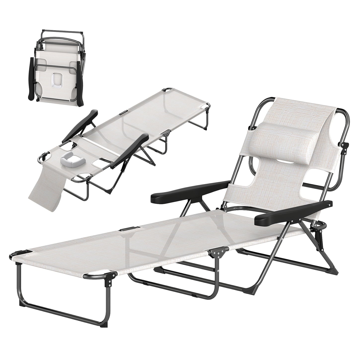 Chaise longue pliante avec dossier inclinable