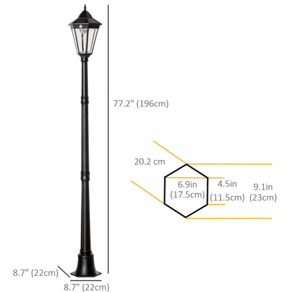 Lampadaire Solaire Outsunny 196cm Détecteur Mouvement Extérieur Noir