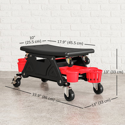 Tabouret de garage roulant avec roulettes et plateaux à outils