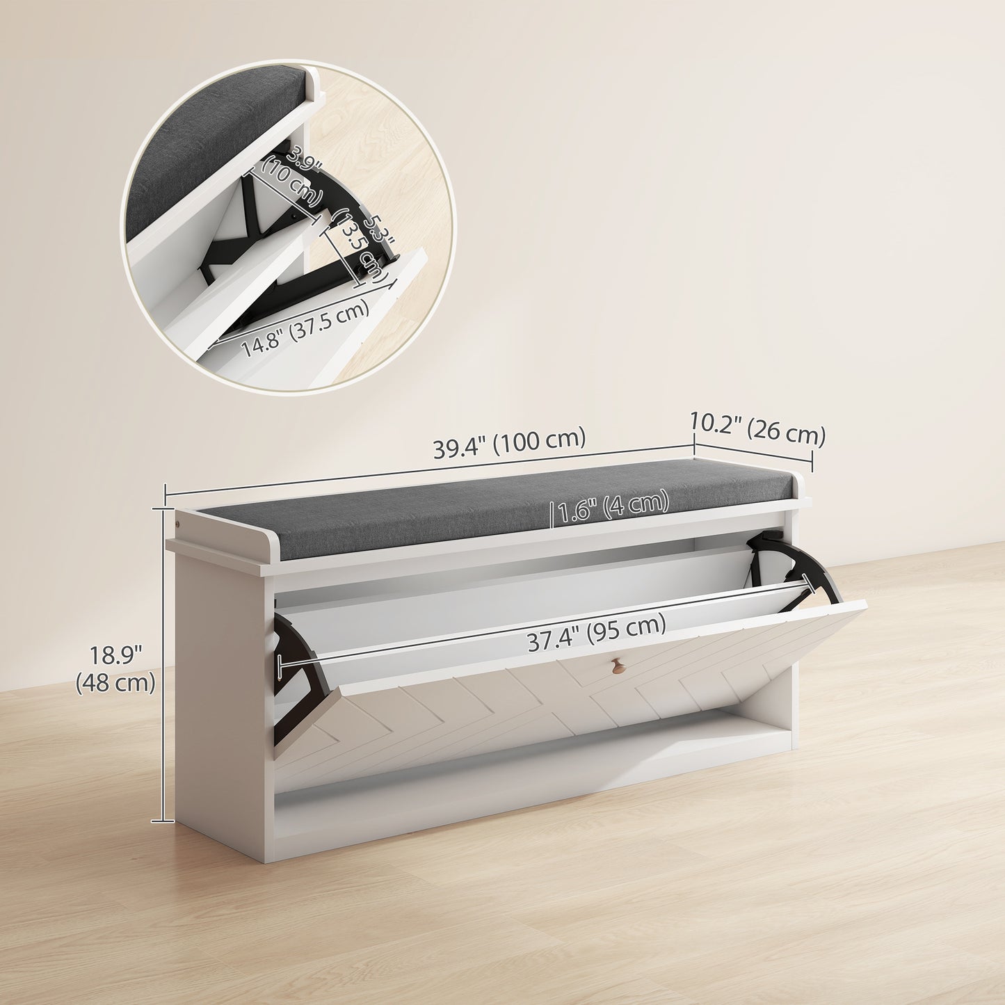Banc d'entrée coffre à chaussures avec coussin