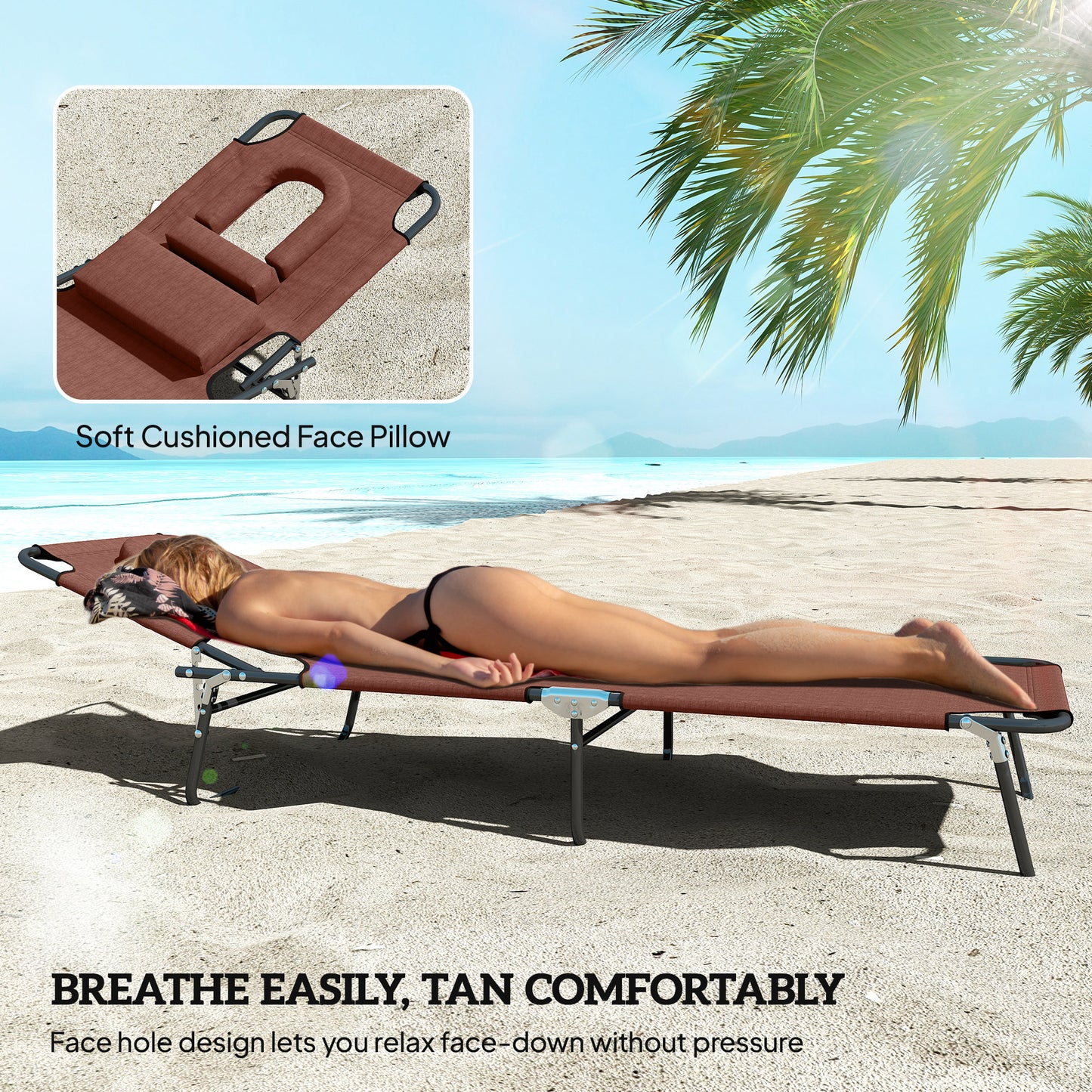 Chaise longue pliante avec trou visage ajustable