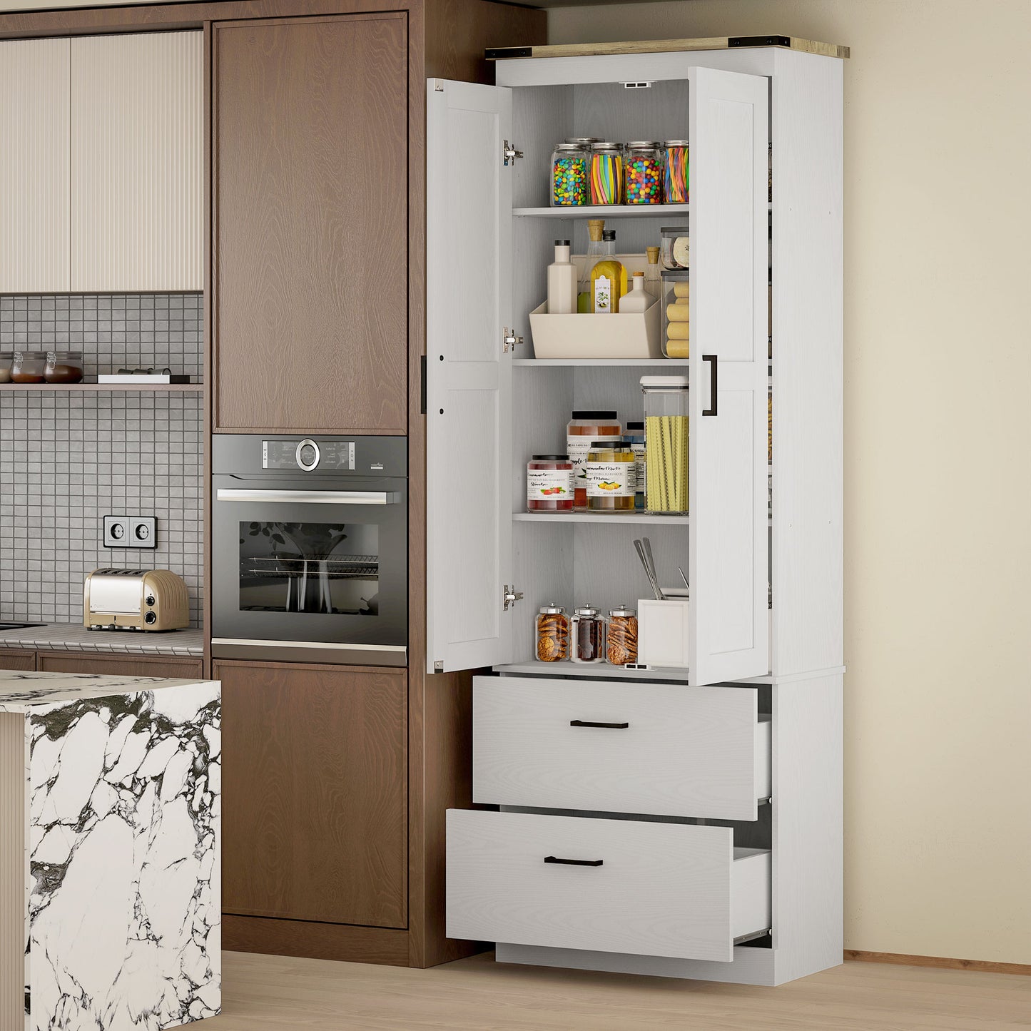Armoire de cuisine haute 4 niveaux avec tiroirs