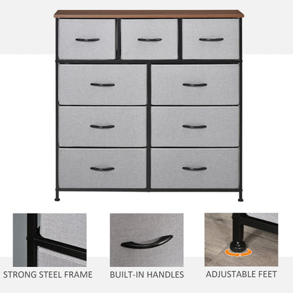 Commode de chambre à 9 tiroirs avec cadre en acier