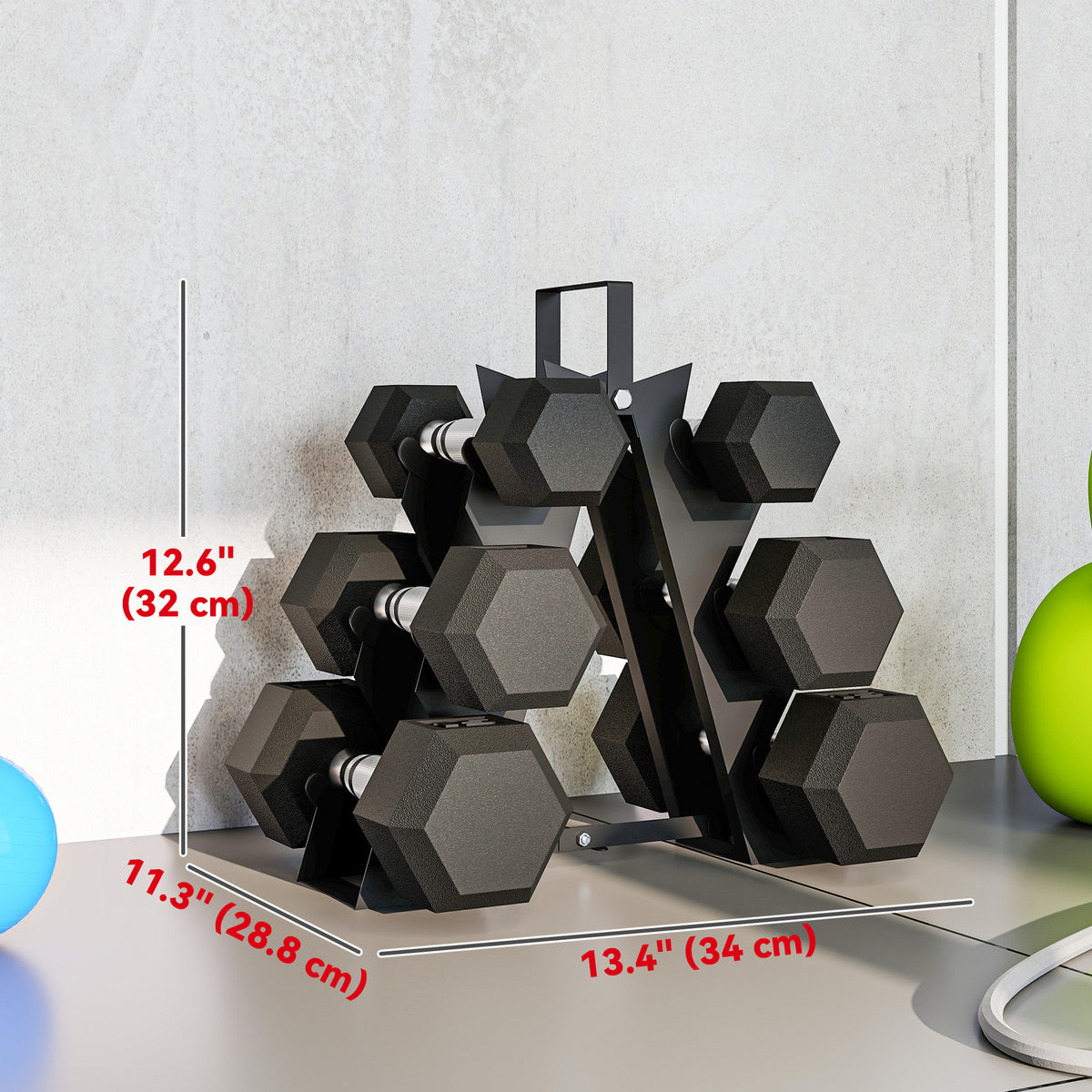 Ensemble d'haltères hexagonaux avec support en métal