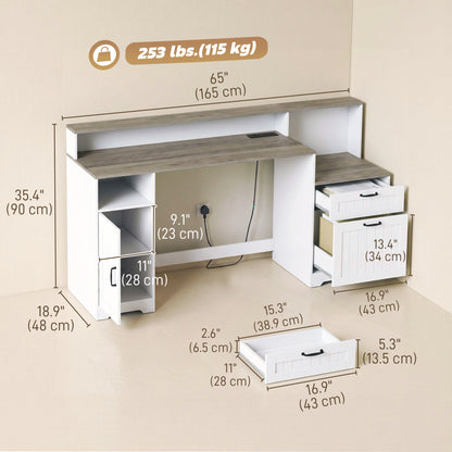 Bureau d'ordinateur de style champêtre avec prises de courant