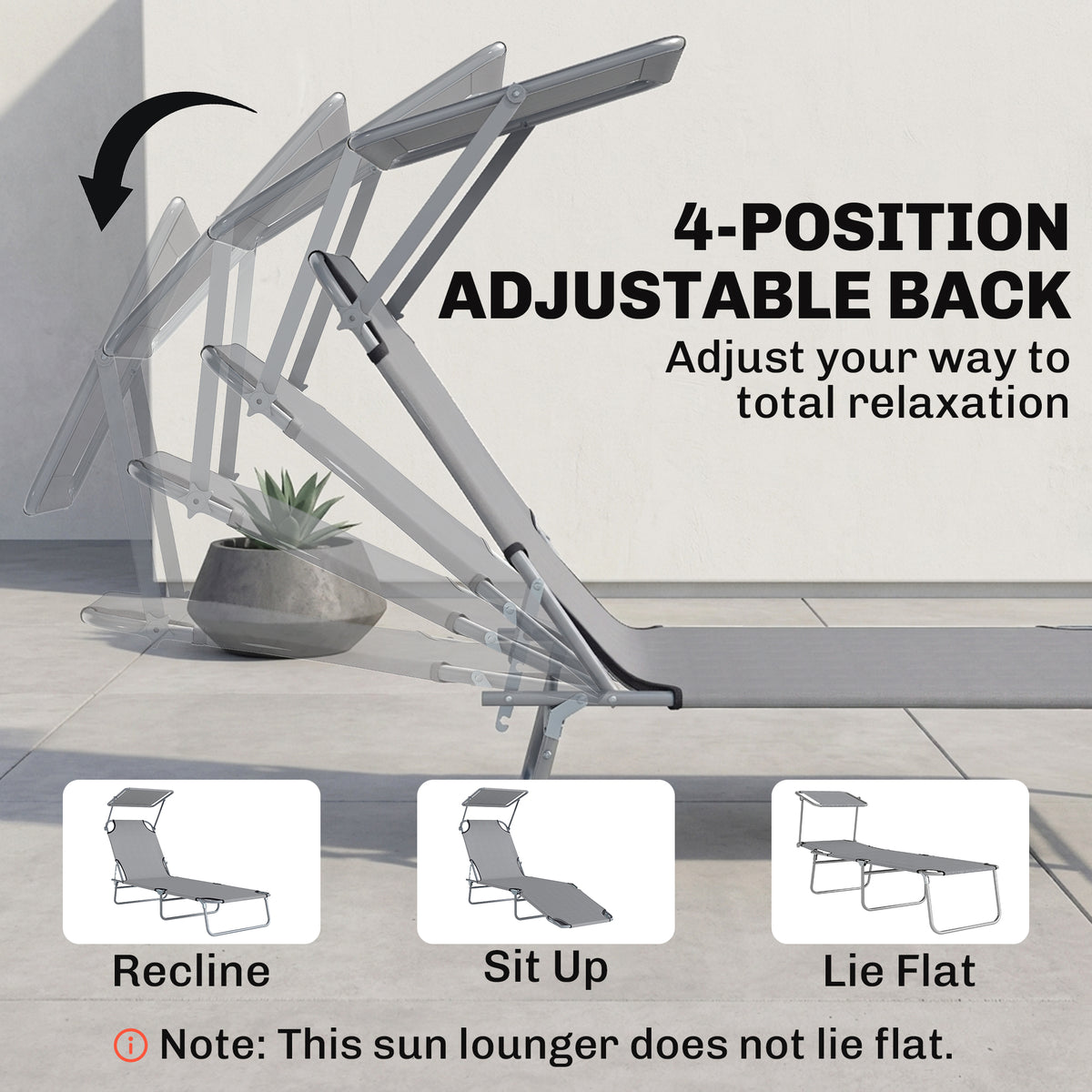 Chaise longue pliante avec auvent réglable