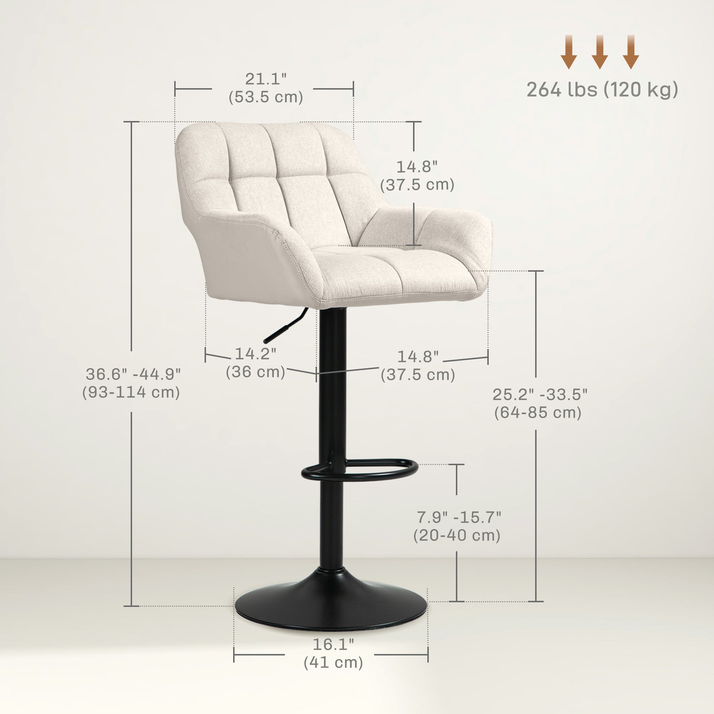 Tabourets de bar pivotants réglables avec appuie-bras et repose-pieds