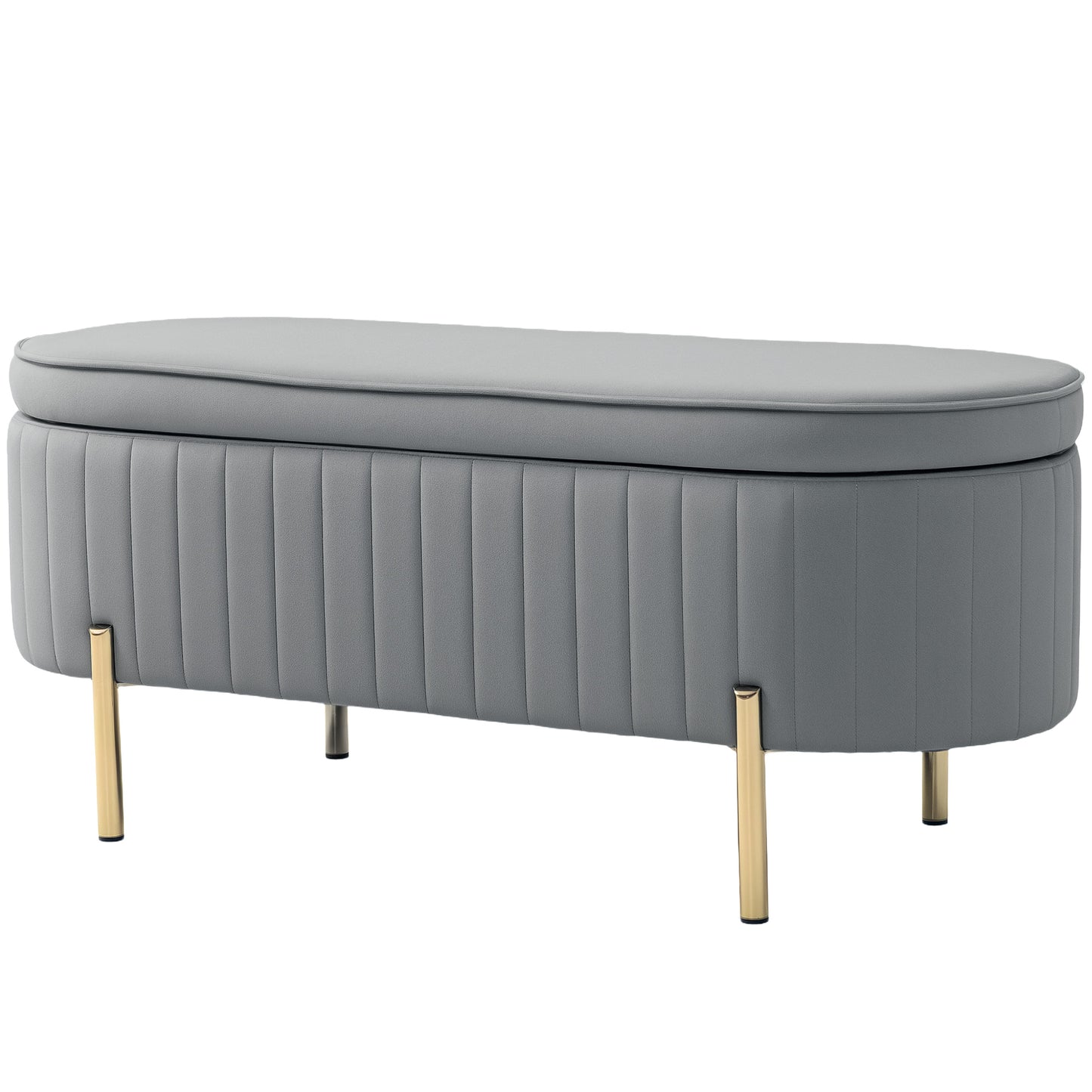 Banc coffre capitonné à cannelures, pieds dorés