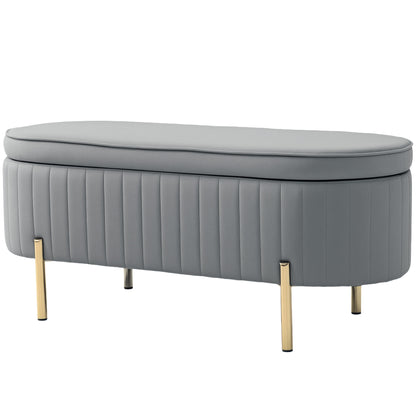 Banc coffre capitonné à cannelures, pieds dorés