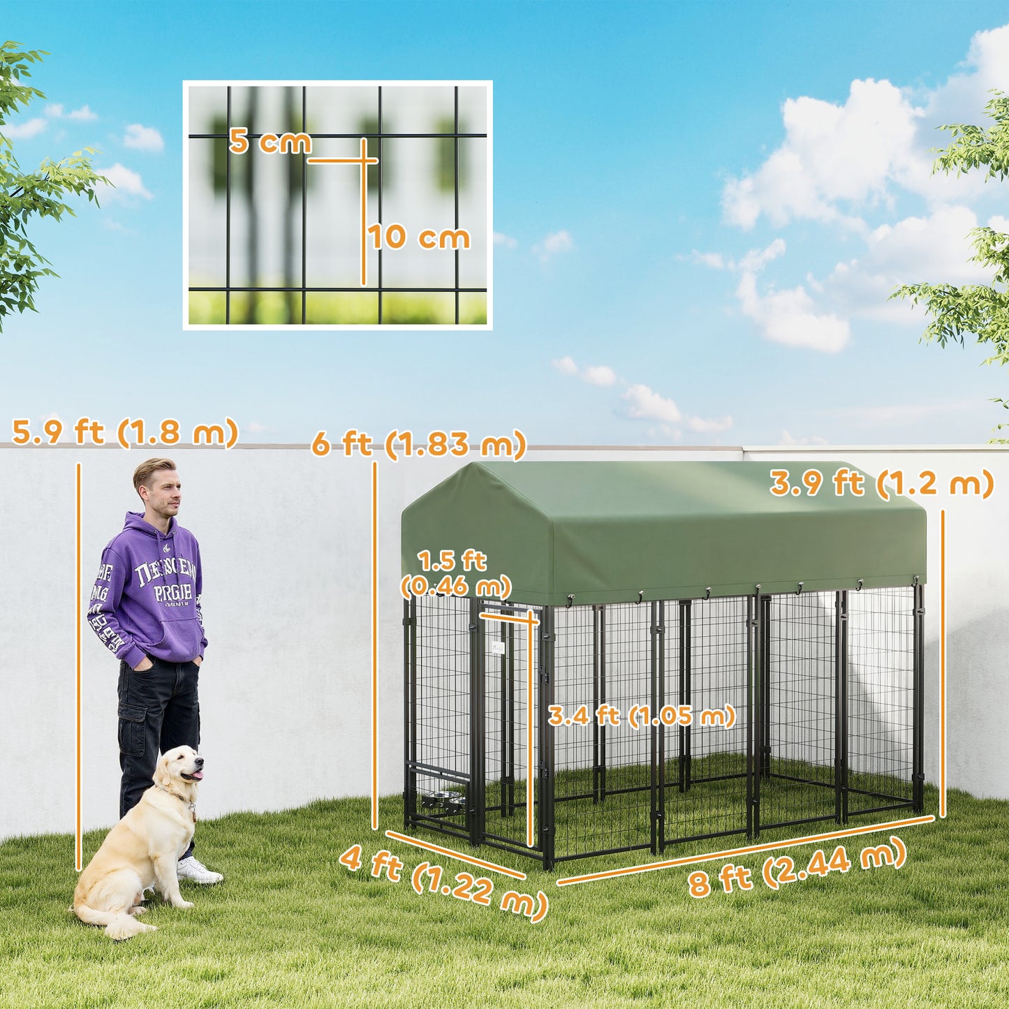 Enclos pour chien extérieur verrouillable acier soudé