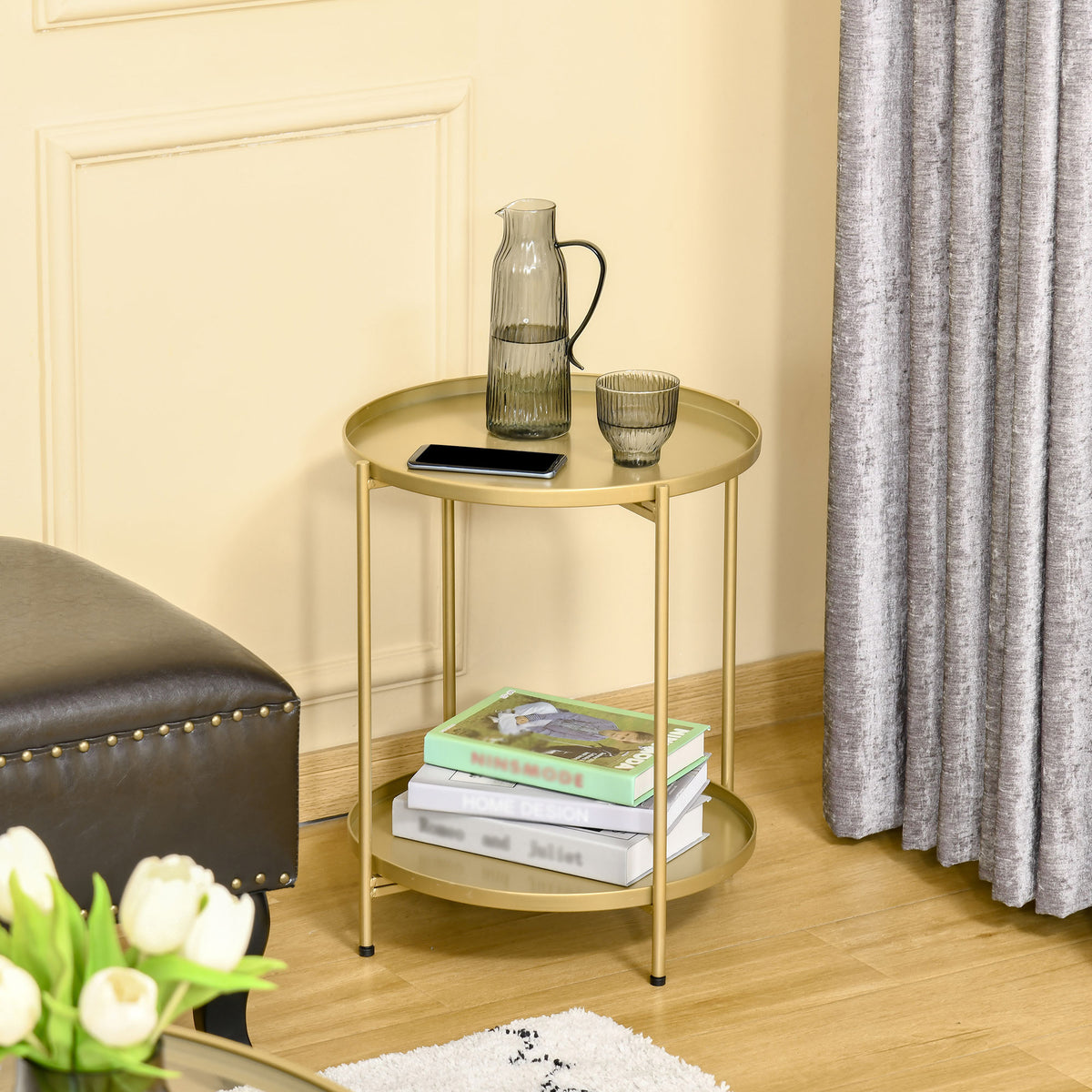 Table d'appoint ronde à deux plateaux amovibles
