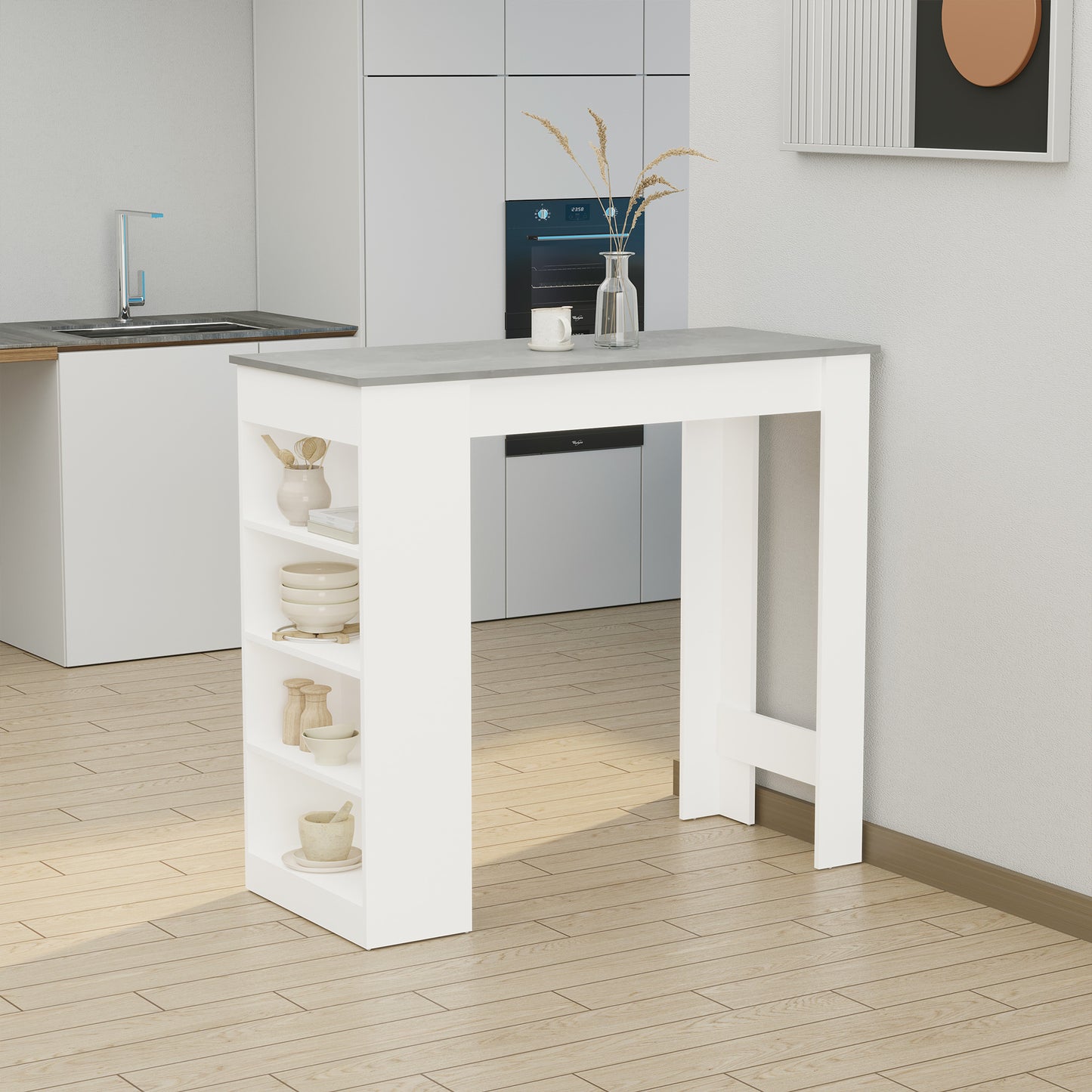 Table haute de bar avec 4 étagères de rangement