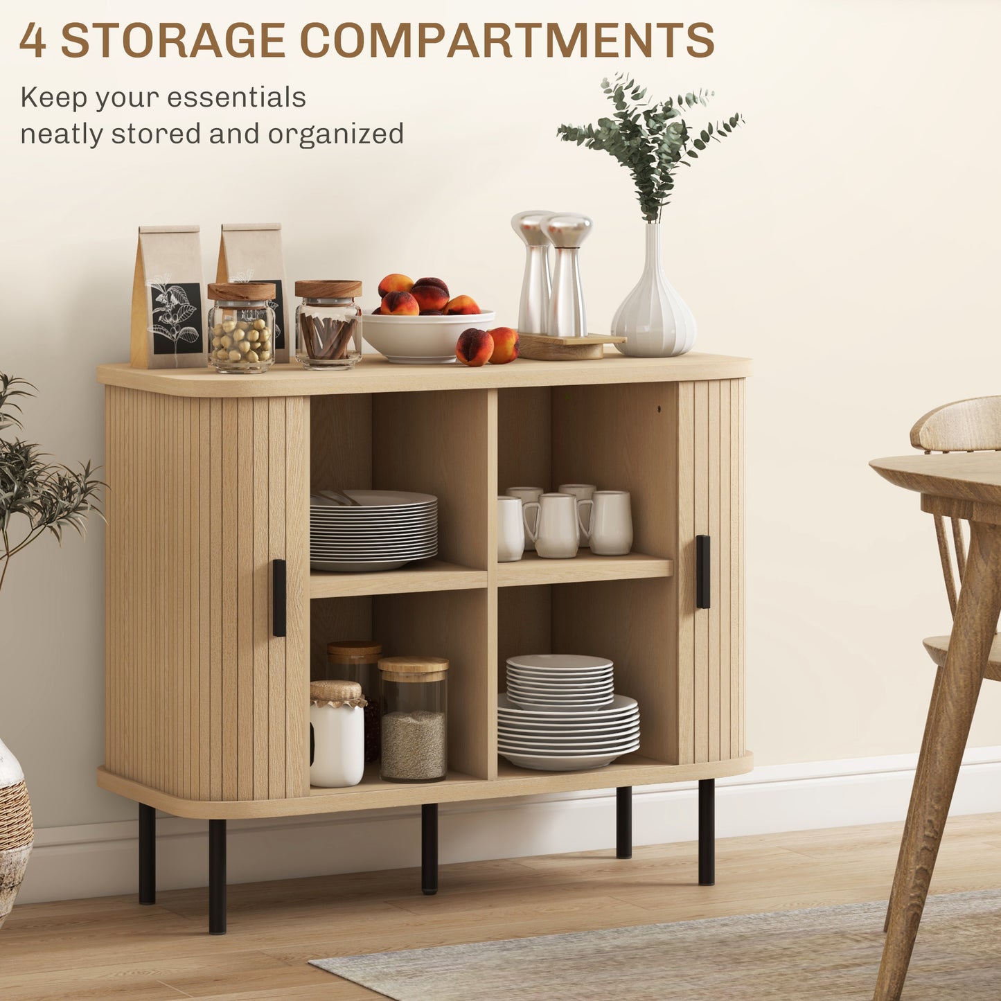 Buffet bahut nordique portes lamelles pieds métalliques