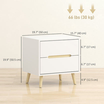 Table de chevet moderne à deux tiroirs avec pieds