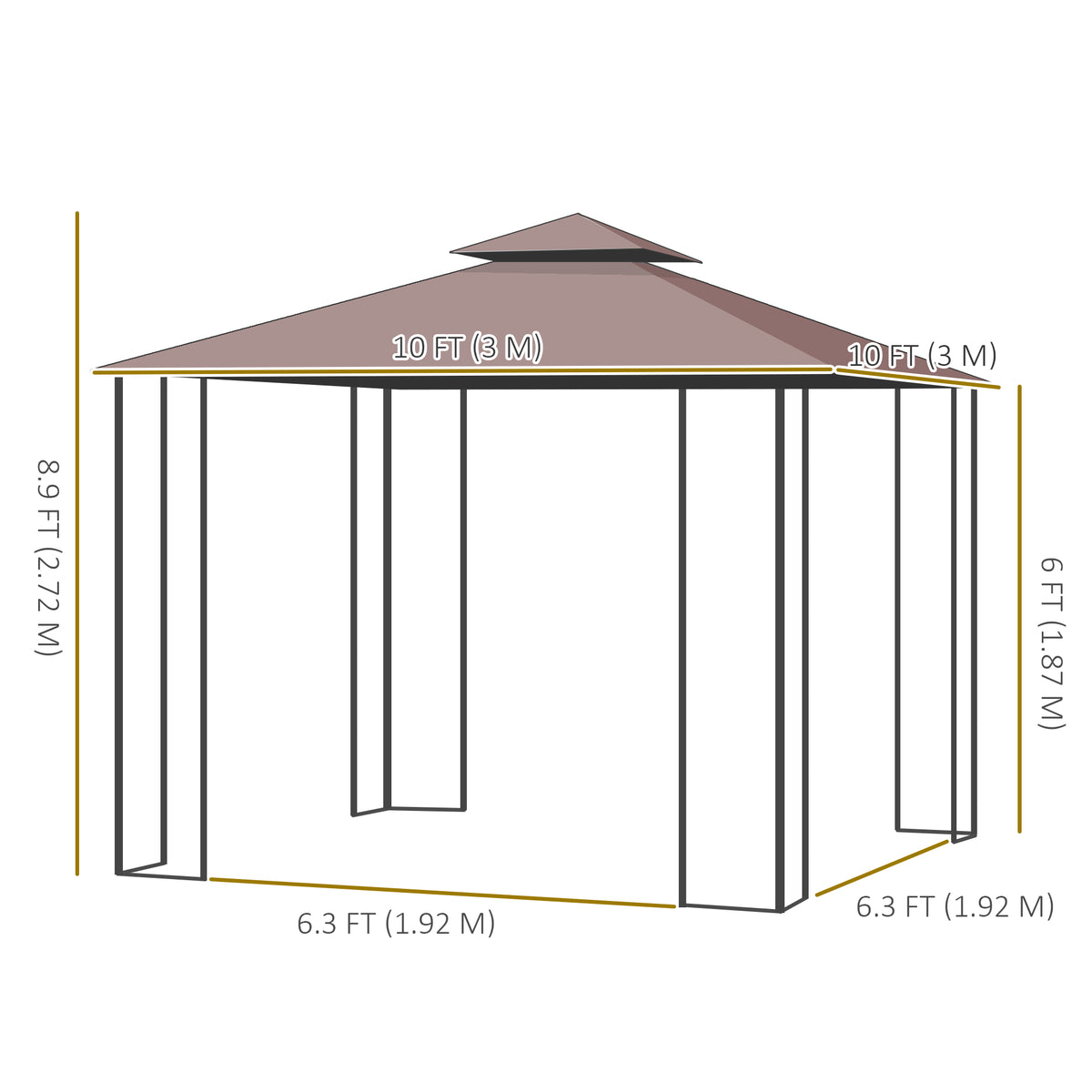 Gazebo de patio toit double 3x3 m acier