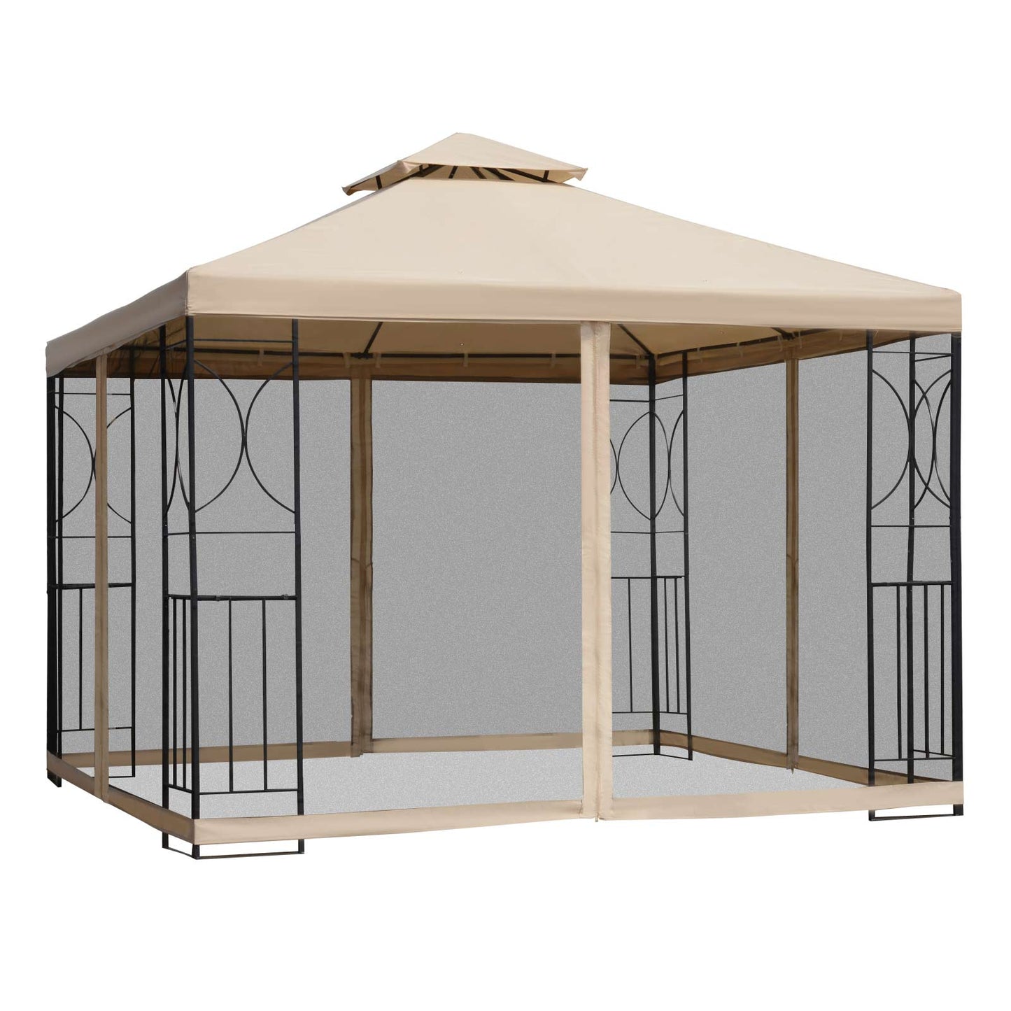 Gazebo de patio double toit avec moustiquaire 3x3m