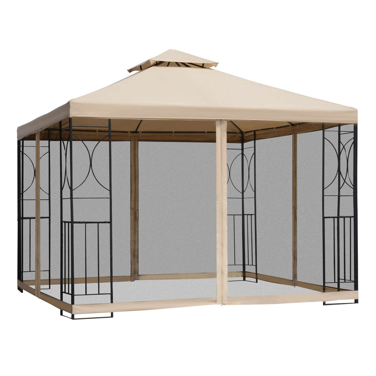 Gazebo de patio double toit avec moustiquaire 3x3m