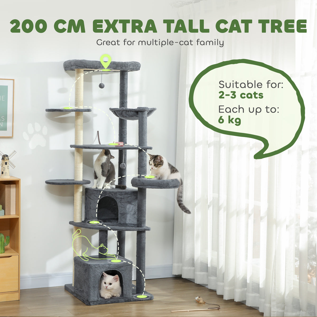 Arbre à chat géant multi-niveaux avec griffoirs et hamac