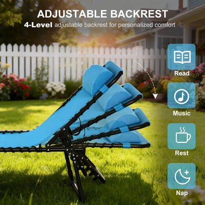 Chaise longue pliante réglable 4 positions avec appui-tête