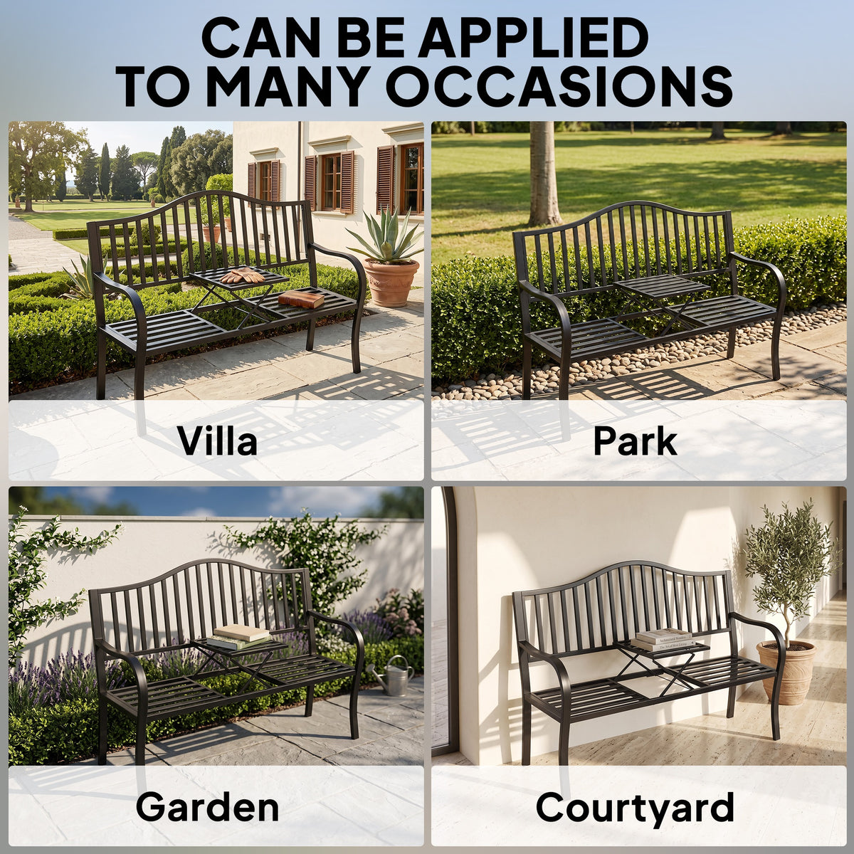 Banc de patio avec table rétractable — noir