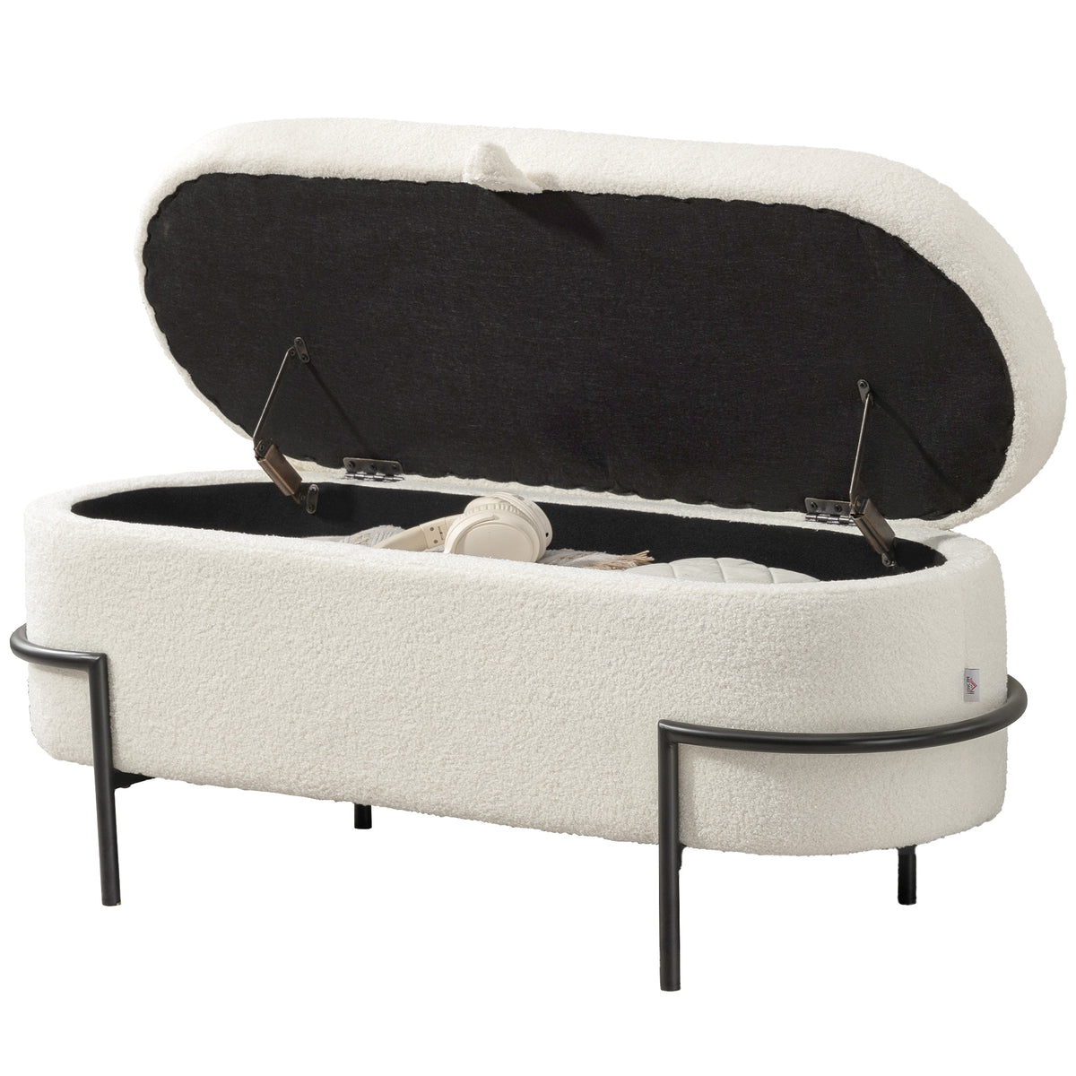 Banc de rangement en molleton sherpa avec pieds en acier