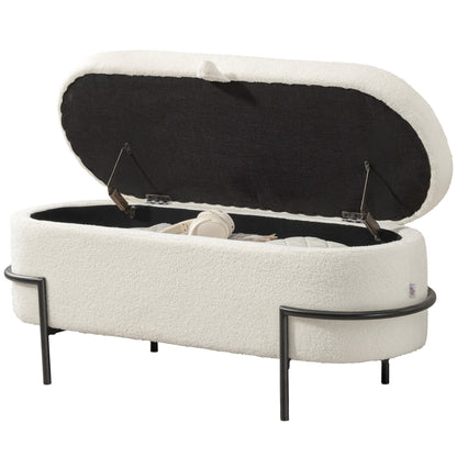 Banc de rangement en molleton sherpa avec pieds en acier