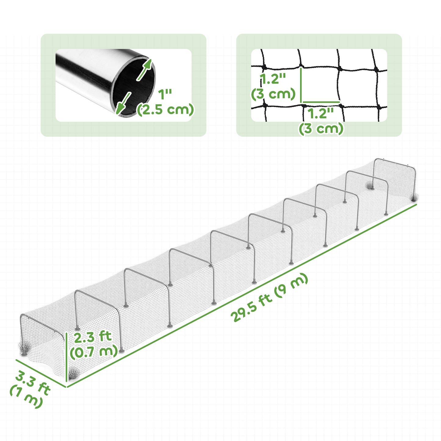 Tunnel poulailler galvanisé extra long pour 10-15 volailles