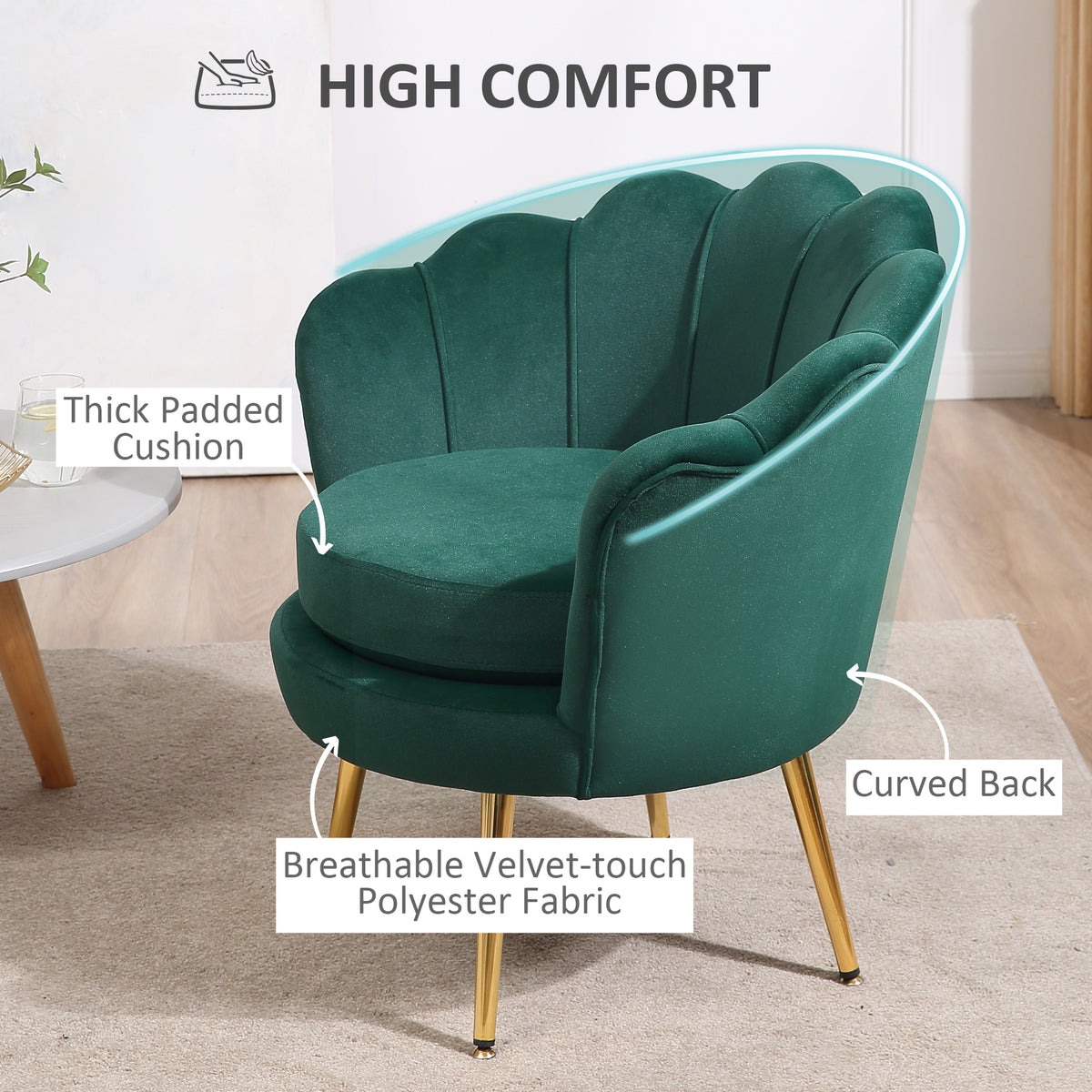 Fauteuil d'appoint en velours pattes métalliques