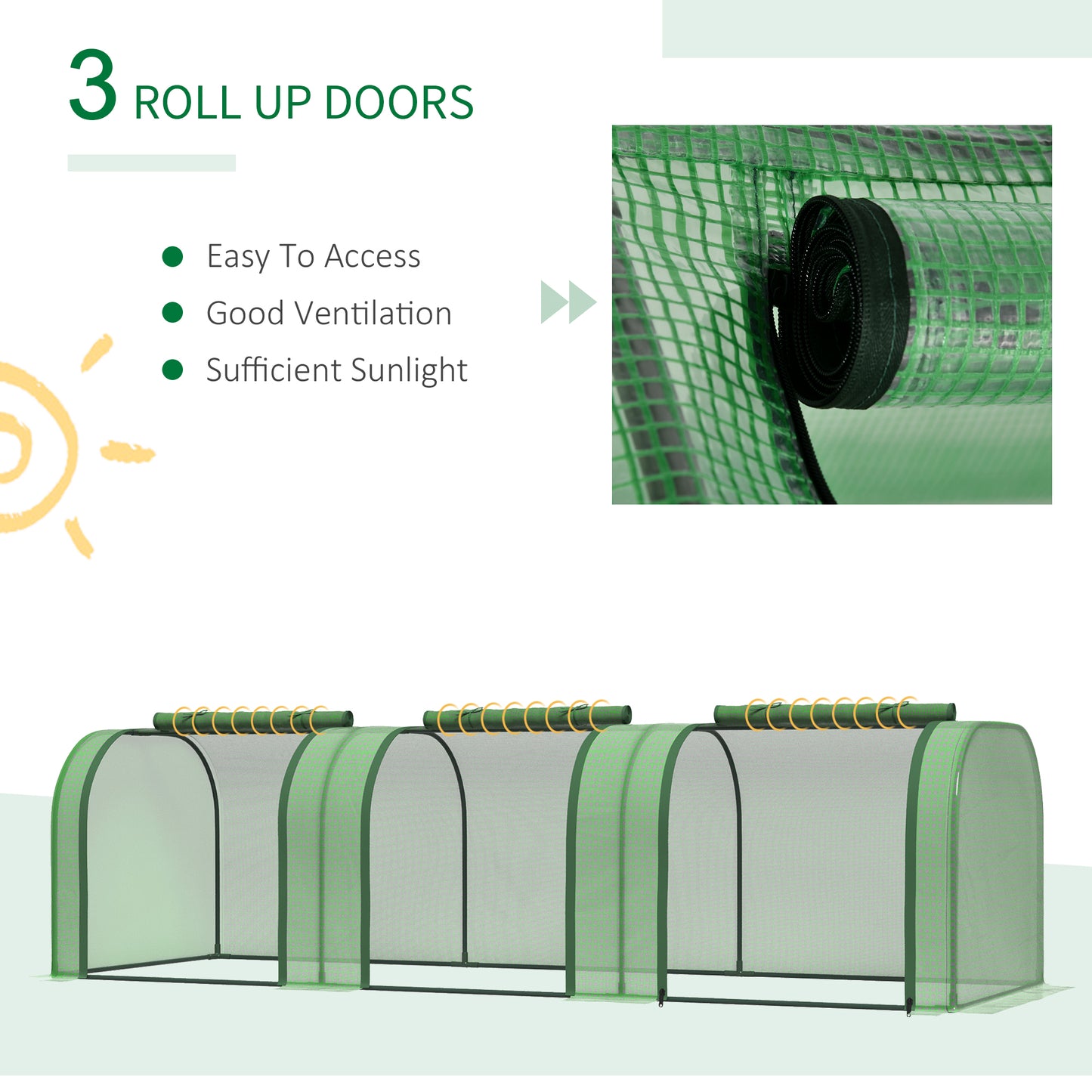 Serre tunnel portable 396 x 91 x 76 cm avec 4 portes
