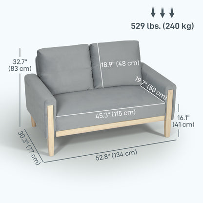 Causeuse 2 places velours pattes bois blanchi 134 cm