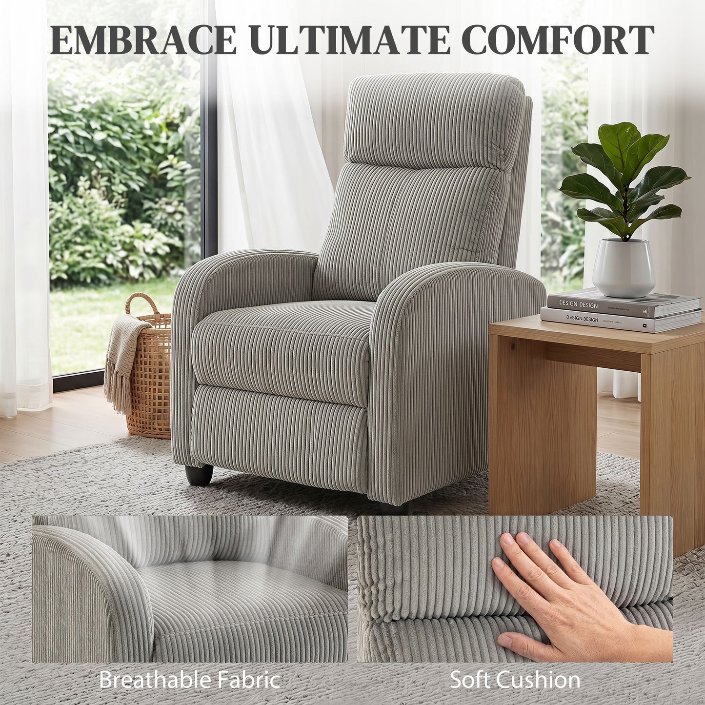 Fauteuil inclinable manuel en velours côtelé