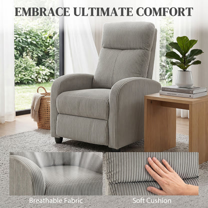 Fauteuil inclinable manuel en velours côtelé