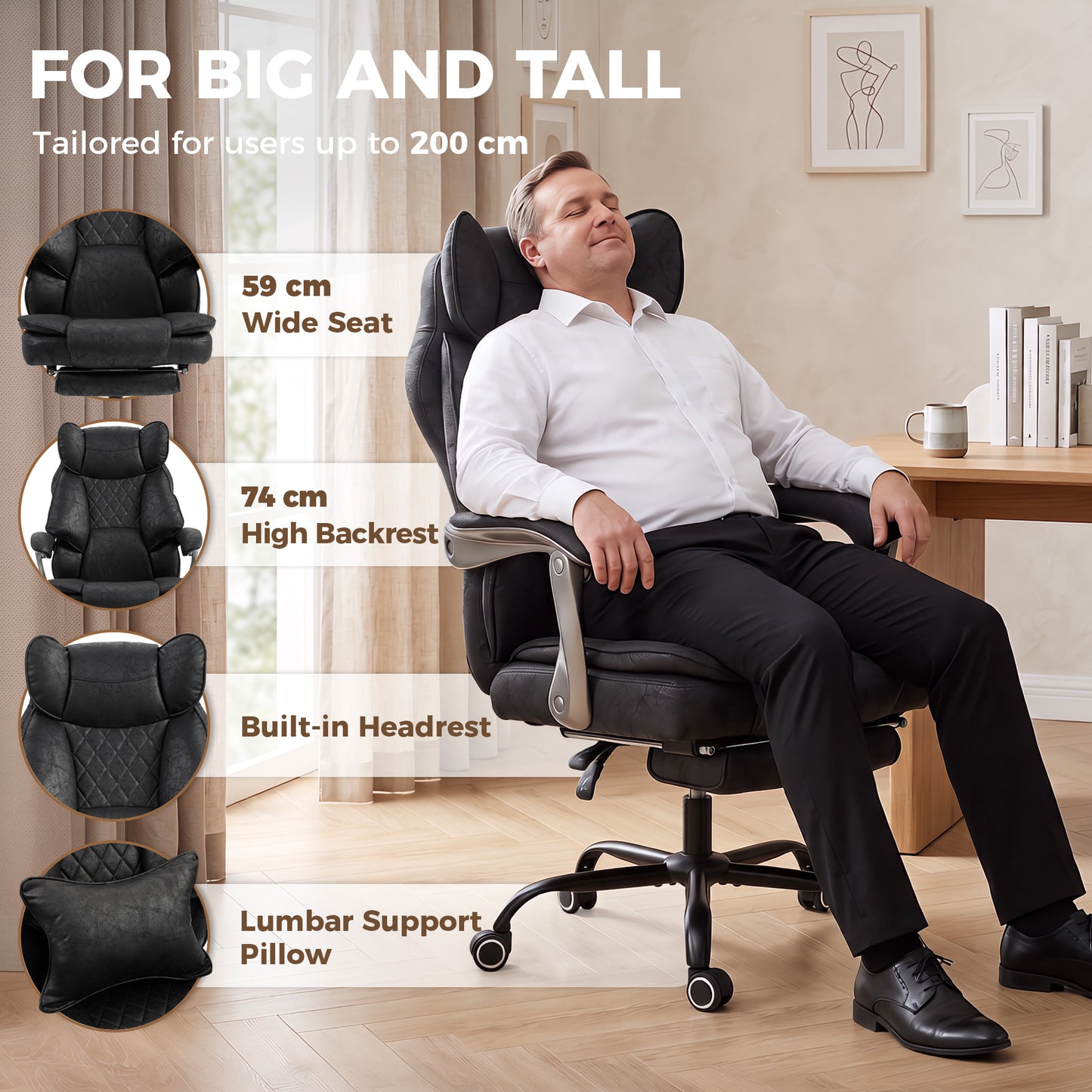 Chaise de bureau exécutif grand confort inclinable 135°