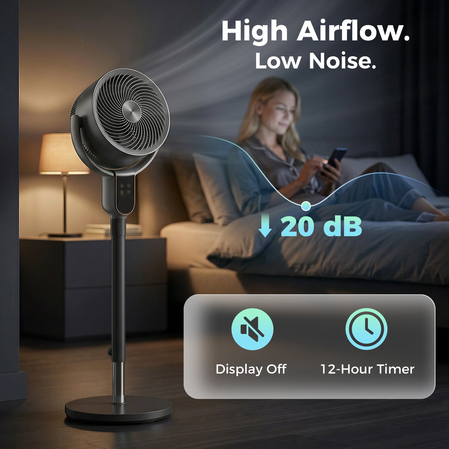 Ventilateur sur pied silencieux 8 vitesses avec aromathérapie