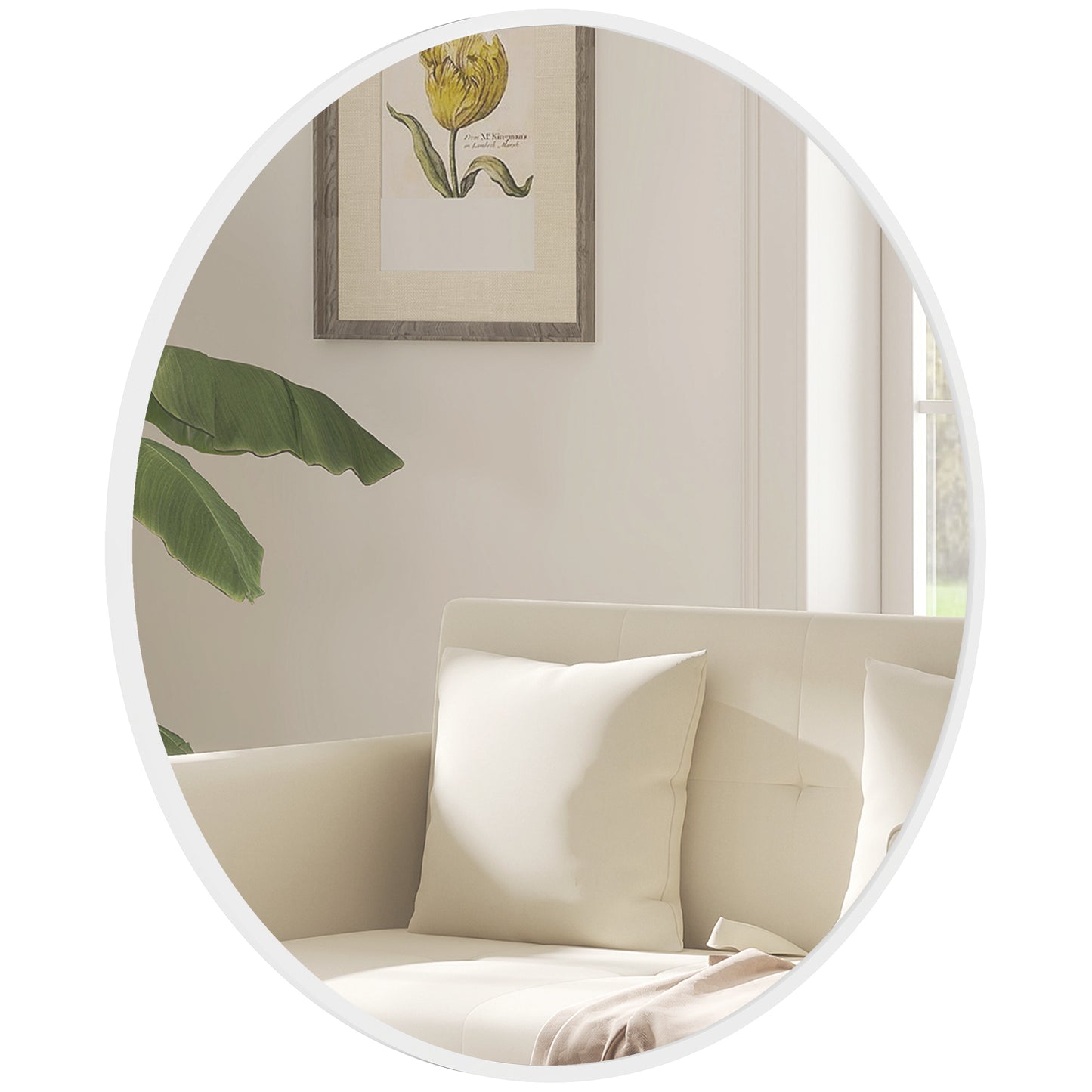 Miroir mural rond 91 cm cadre métallique décoratif