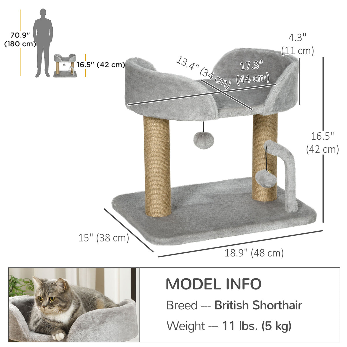 Arbre à chat compact avec griffoirs en jute