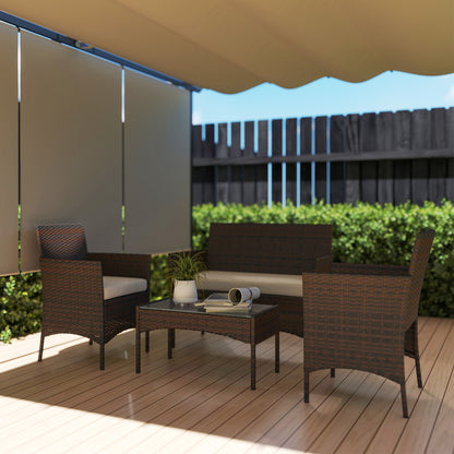 Outsunny 4-Piece Rattan Patio Set with Loveseat and Table Beige