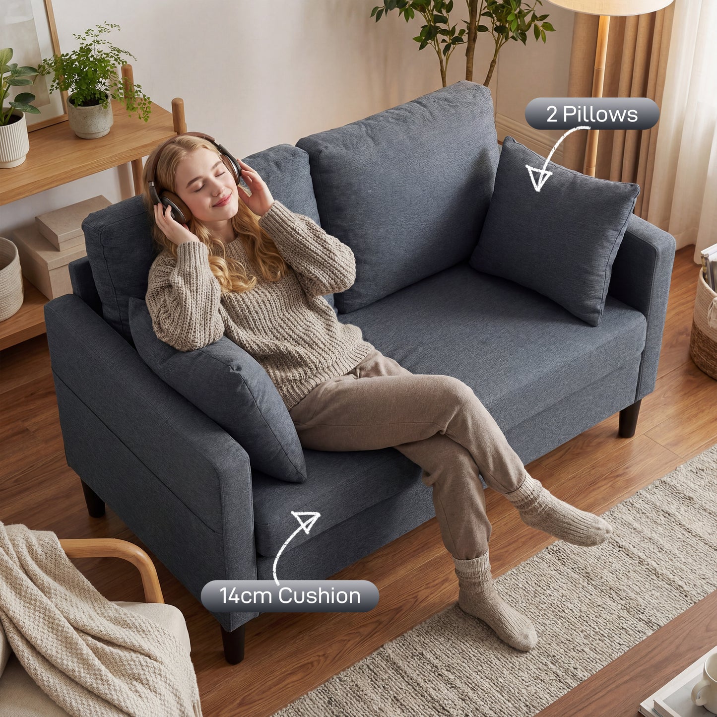 Causeuse 2 places moderne tissu lin avec ressorts
