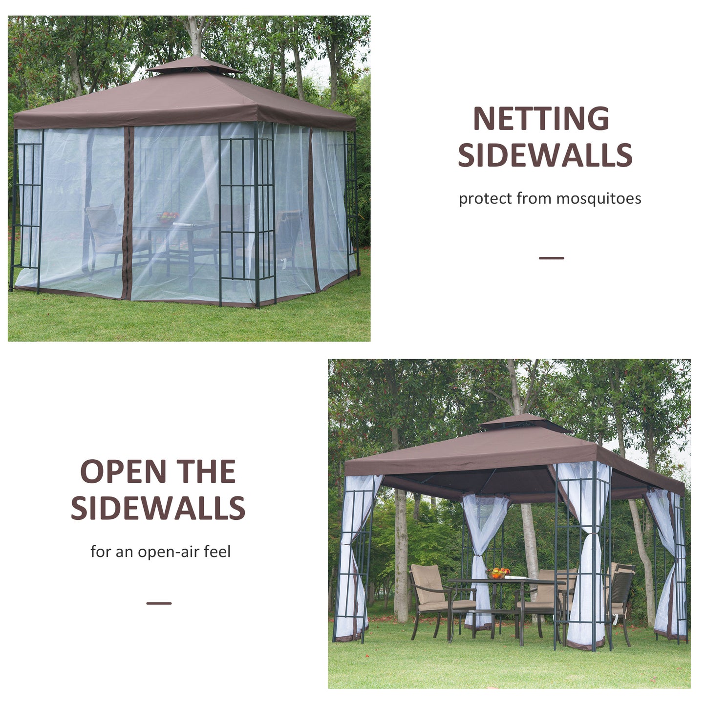 Gazebo de jardin double toit avec moustiquaire 3x3 m