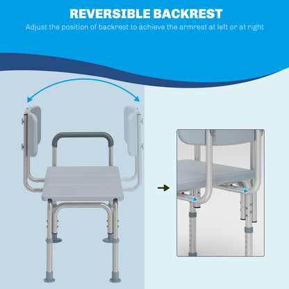 Banc de douche réglable en aluminium avec accoudoirs