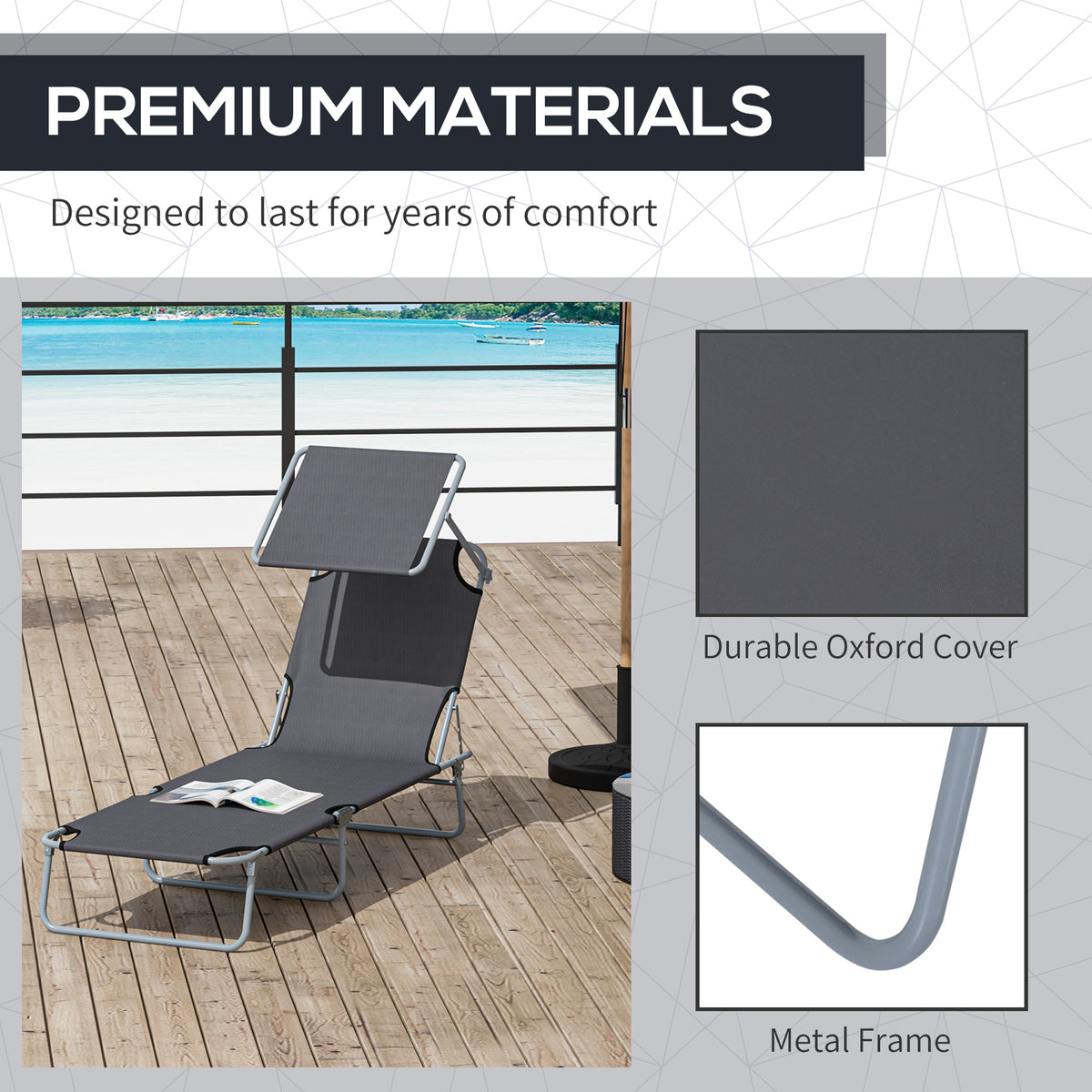 Chaise longue pliante avec auvent réglable