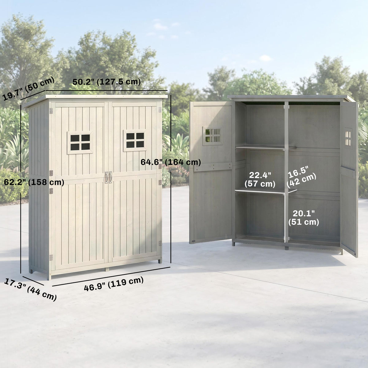 Abri de jardin bois 4x1,5 pi avec portes doubles