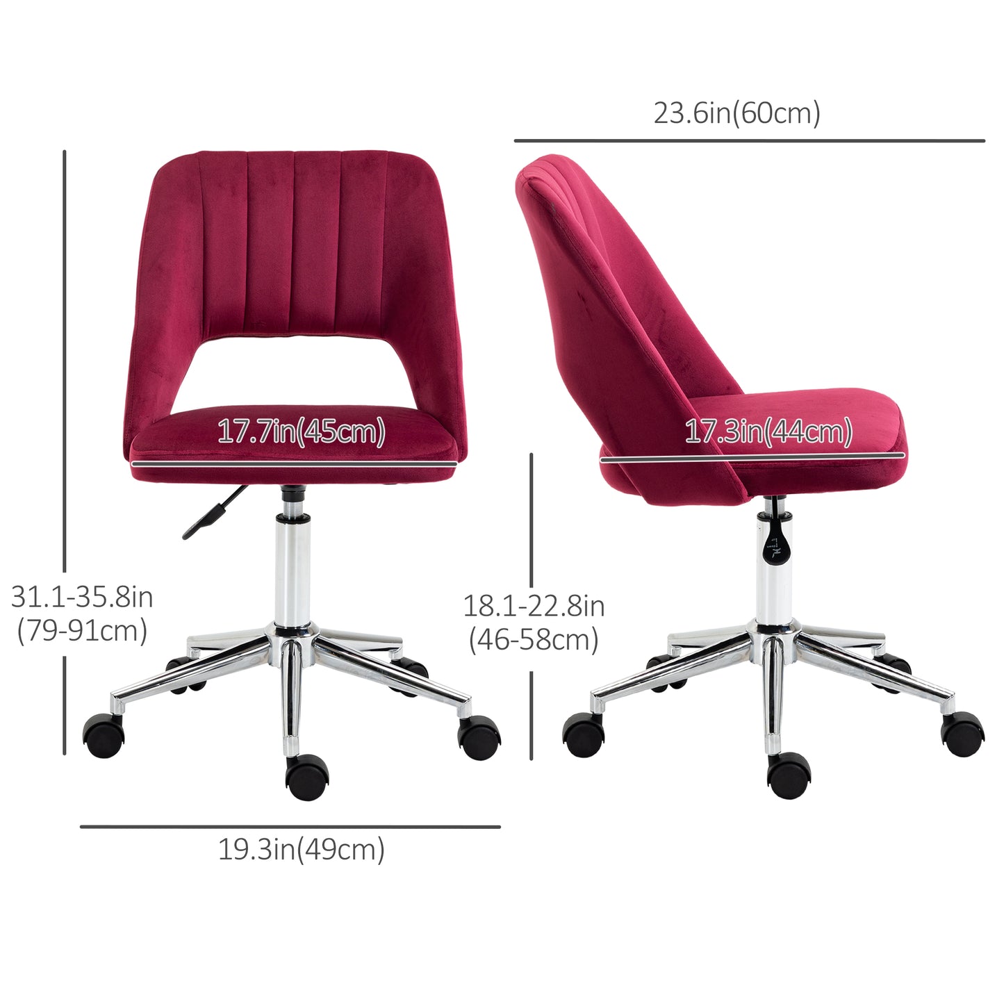 Chaise de bureau mi-hauteur velours forme festonnée pivotante