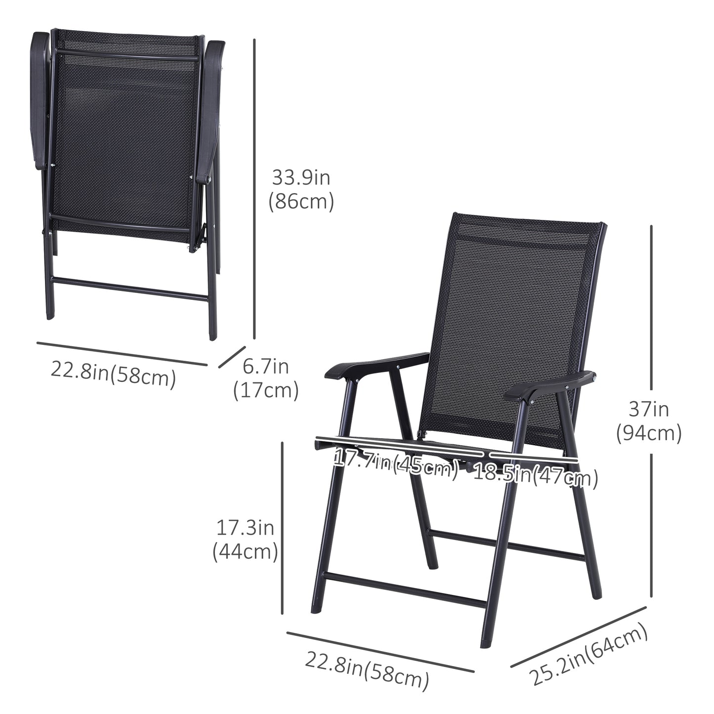 Chaises pliantes de patio avec accoudoirs lot de 2