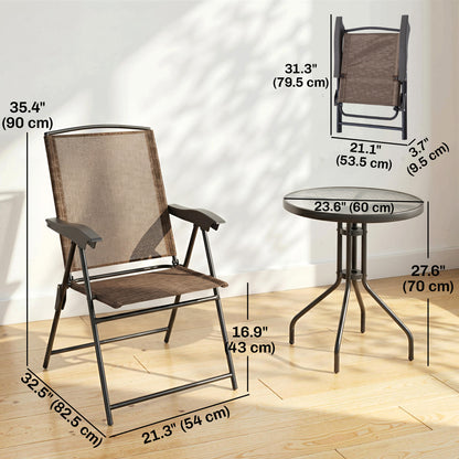 Ensemble bistro pliant 3 pièces avec table en verre